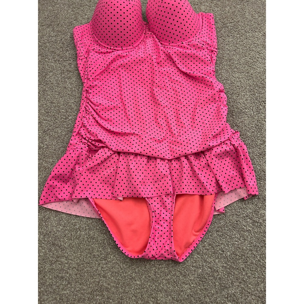 Joe Boxer Swimsuit Women XL Pink Polka Dot Underwire Swim Dress Excellent Ruched - Picture 3 of 9